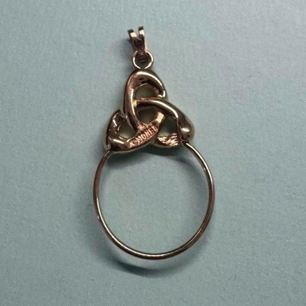 1970s Vintage Signed Monet Pendant OS Gold Tone Celtic Love Knot Costume Jewelry